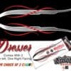 A pair of red and white flames with black lines on them.