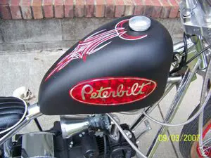 A close up of the tank on a motorcycle