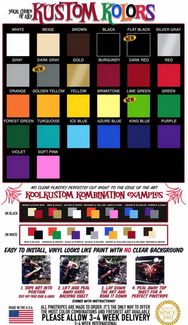 A color chart of all the colors in the paint.