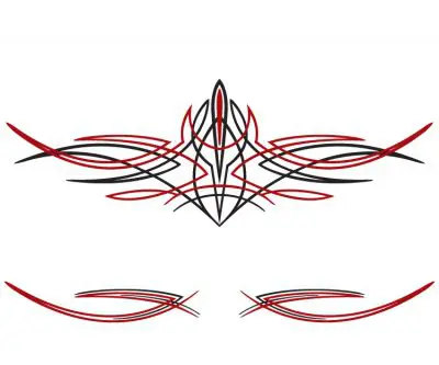 A red and black design with two lines going across it.