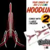A red and white hood liner with the words " hoodlum 2 ".