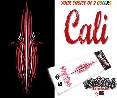 A red and black tattoo with the word cali written in it.