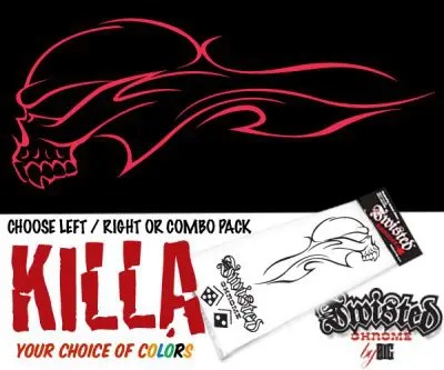 A red and black skull tattoo design with the words " killa ".