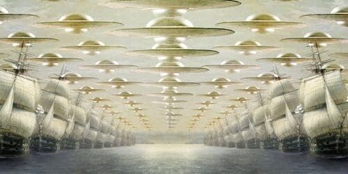 A large room with many lights on the ceiling