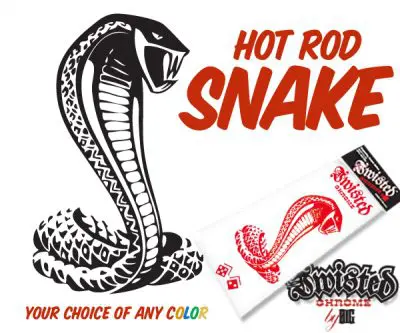 A snake tattoo is shown with the words " hot rod snakes ".