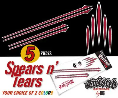 A set of spears and tears decals for the side of a car.