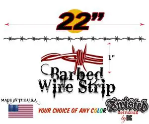 A barbed wire strip with the words " barbed wire strip ".