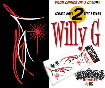 A red and white picture of a firework with the words " willy gun ".