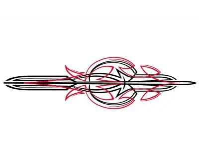 A red and black tattoo design with a sword
